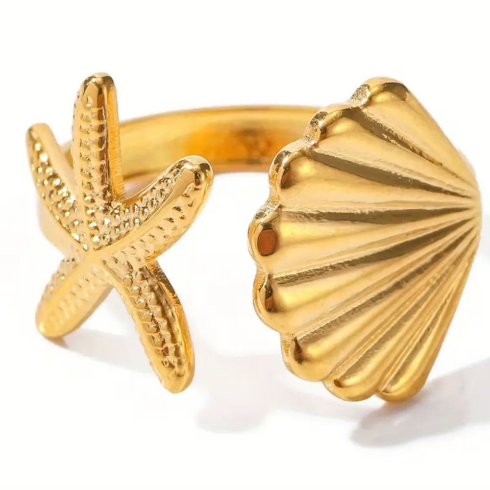 NEW! Starfish & Shell Adjustable Ring – Everyday Style or Gift Ready